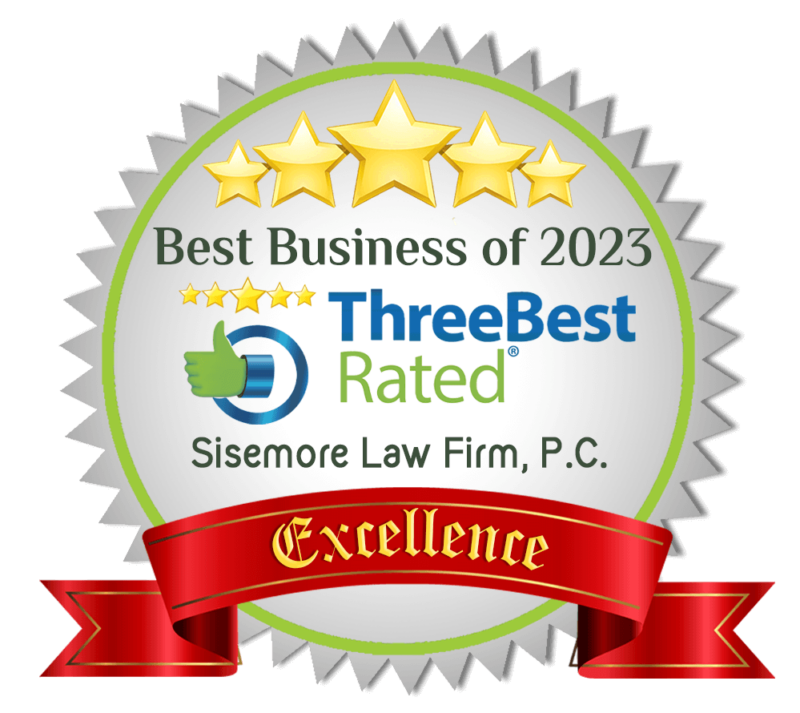 Best Business of 2023, Three Best Rated, Sisemore Law Firm