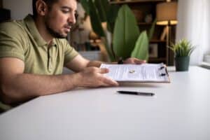 Person reviewing divorce timeline paperwork in Texas